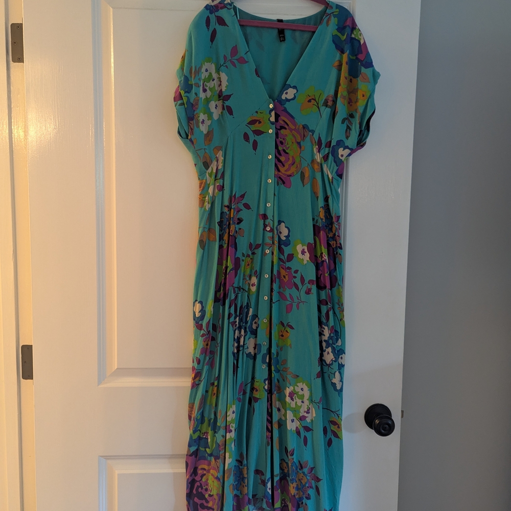 Zara Green and Blue Dolman Sleeve Maxi Dress